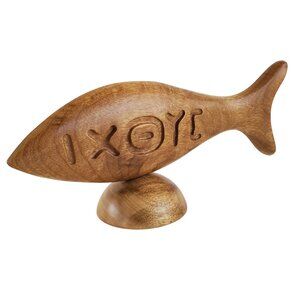 Christian Fish Sculpture Table Decor Greek IXOYE Genuine Oregon Myrtlewood